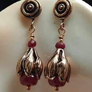 Ruby and Copper Earrings - handcrafted